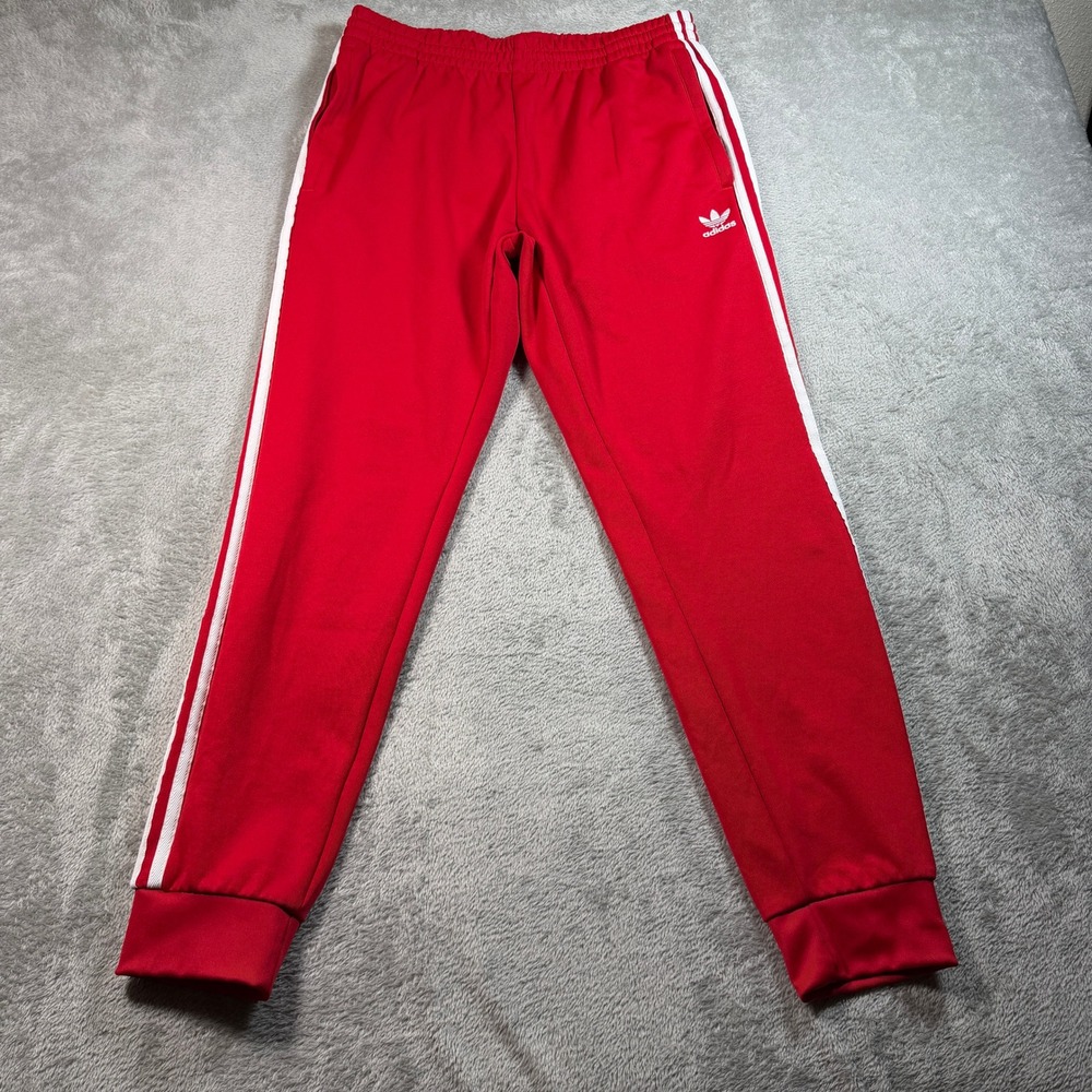 Adidas Track Pants Mens Large Red White 3-Stripes Trefoil Logo Joggers